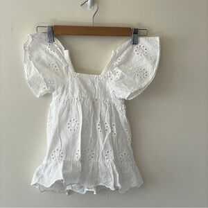 Zara kids eyelet dress white ruffle scalloped flutter sleeve Easter wedding